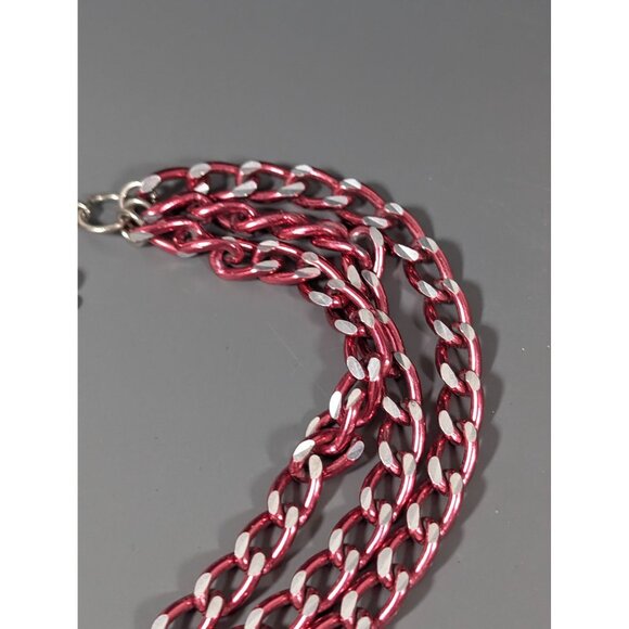 Vintage Pink Silver Tone Curb Cuban Multi Chain Layer Necklace 26" - Picture 6 of 9